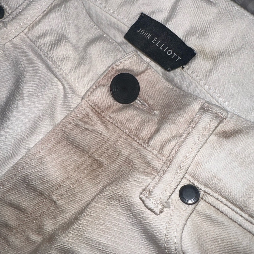 Pre Loved Men’s Distressed John Elliot The Cast 2 Jeans CREAM W/ BEIGE WHISKERS